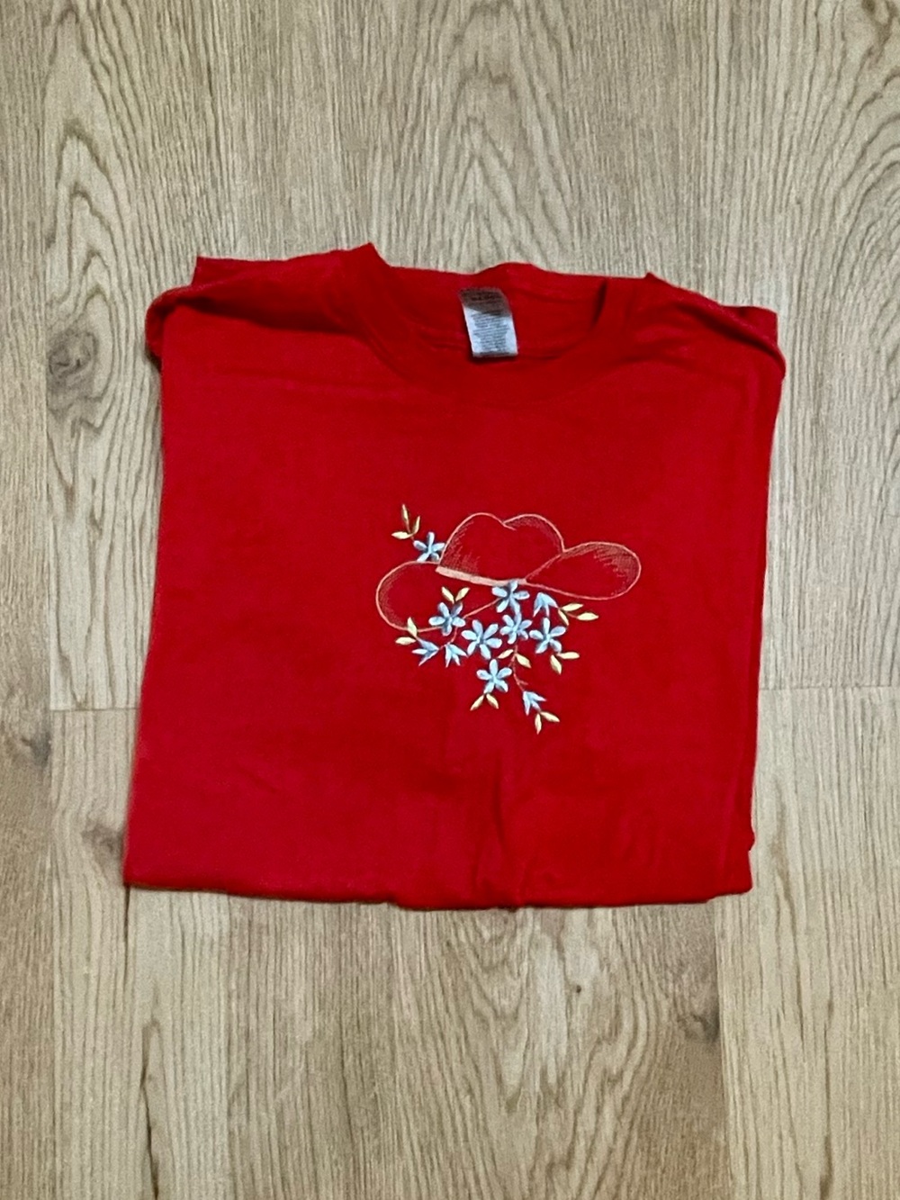 Red Short Sleeve Tee with Embroidery